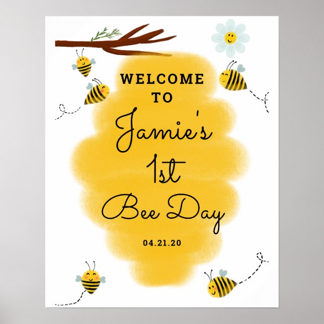 Bumble Bee 1st Birthday Party Welcome Sign Poster (Front)