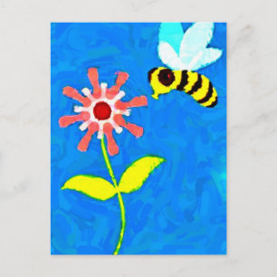 Bumble Bee and Flower Cartoon Postcard