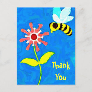 Bumble Bee and Flower Cartoon Thank You Postcard