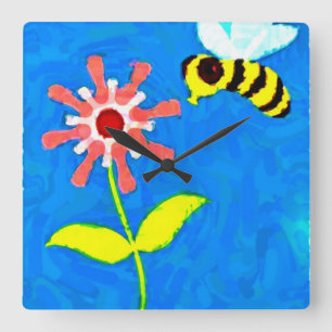 Bumble Bee and Flower Square Wall Clock