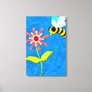 Bumble Bee and Flower Wrapped Canvas Print