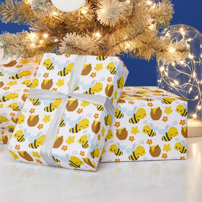 Bumble Bee and Flowers Pattern Wrapping Paper (Holidays)
