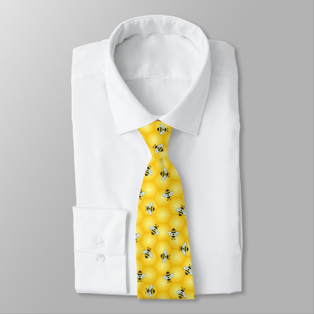 Bumble Bee and Honeycomb Pattern Tie (Tied)