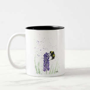 Bumble bee and lavender watercolor Two-Tone coffee mug