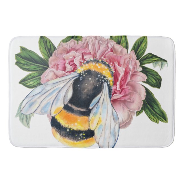 Bumble Bee And Peony Bath Mat (Front)