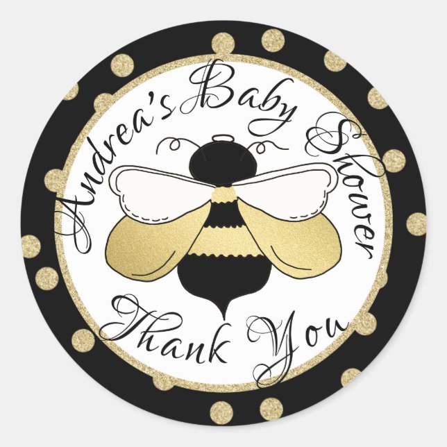 Bumble Bee and Polka Dots Baby Shower Classic Round Sticker (Front)