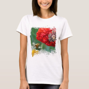 Bumble Bee and Red Poppy Nature Modern T-Shirt