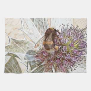 Bumble bee art style print tea towel