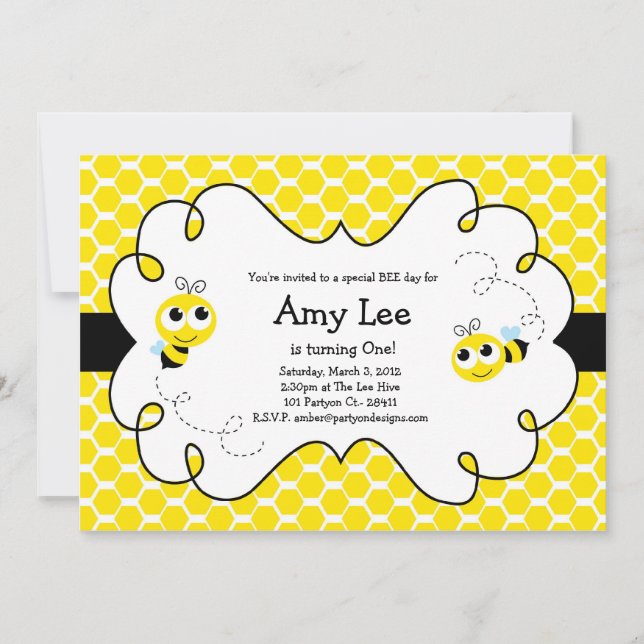 Bumble Bee Babee Birthday yellow Invitation (Front)