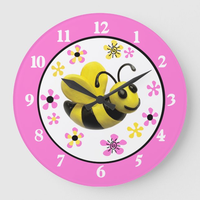 Bumble Bee Baby Girl Shower Large Clock (Front)