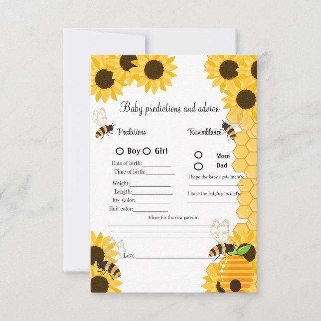 Bumble Bee baby prediction Baby Shower game Card (Front)
