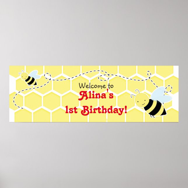 Bumble Bee Baby Shower Birthday Party Banner Poster (Front)