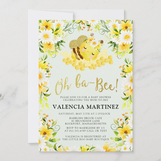 Bumble Bee Baby Shower Invitation Flower (Front)
