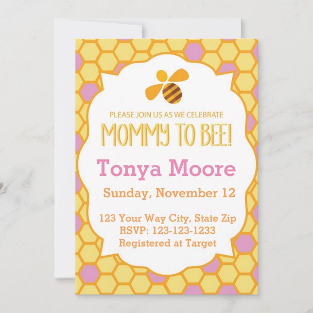 Bumble Bee Baby Shower Invitation (girl) (Front)