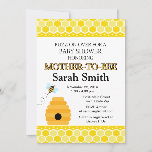 Bumble Bee Baby Shower Invitation Honey Bee Invite (Front)
