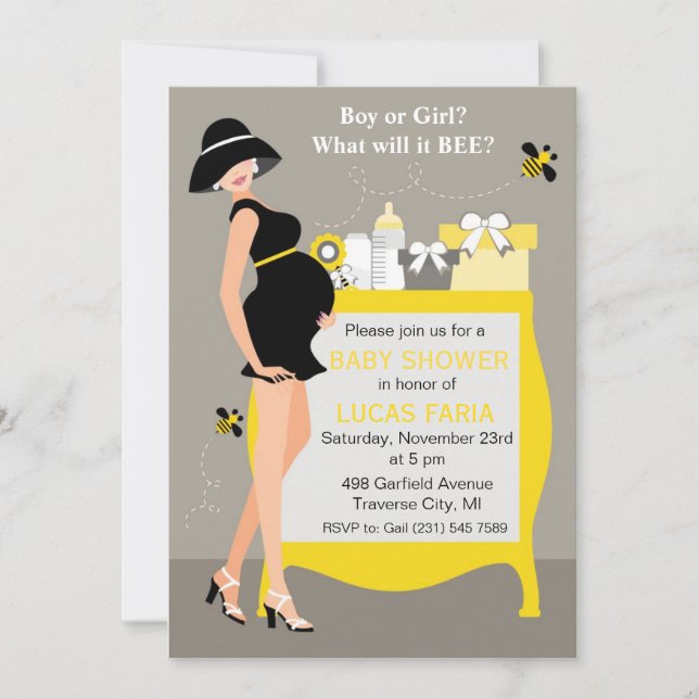 Bumble Bee Baby Shower Invitations Gender Reveal (Front)