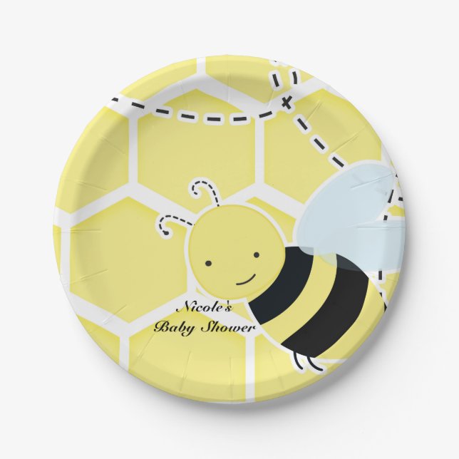Bumble Bee Baby Shower Modern Yellow & Black Paper Plate (Front)