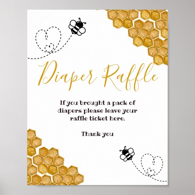 Bumble Bee Baby Shower Party Diaper Raffle Sign (Front)