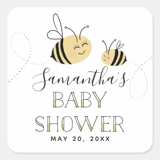 Bumble Bee Baby Shower Sticker with Name and Date (Front)