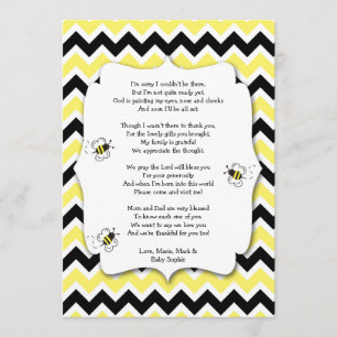 Bumble Bee Baby Shower Thank You Note with poem