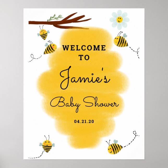 Bumble Bee Baby Shower Welcome Sign Poster (Front)