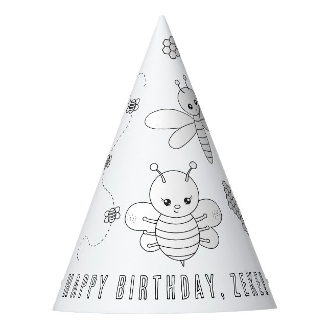 Bumble Bee Birthday Party-Colour Your Own Party Ha Party Hat (Front)