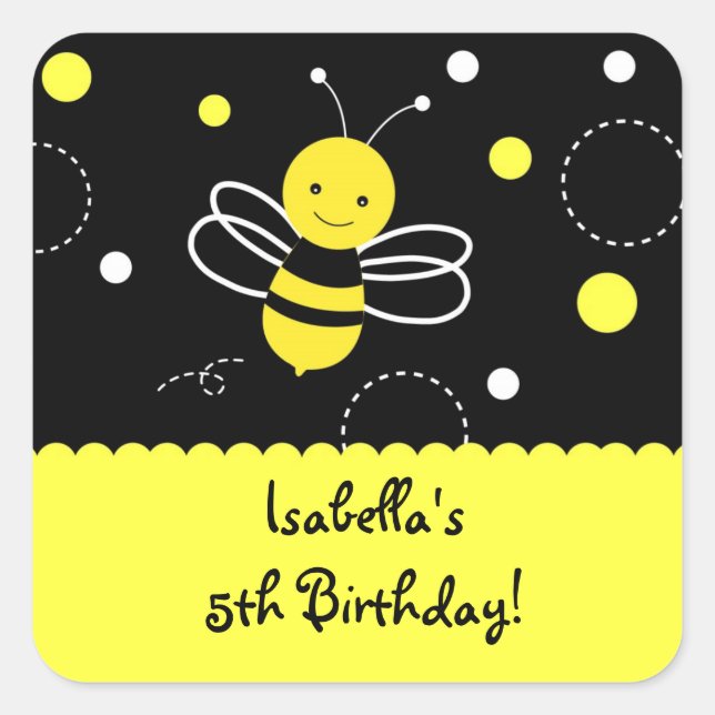 Bumble Bee Birthday Party Favour Stckers Labels (Front)