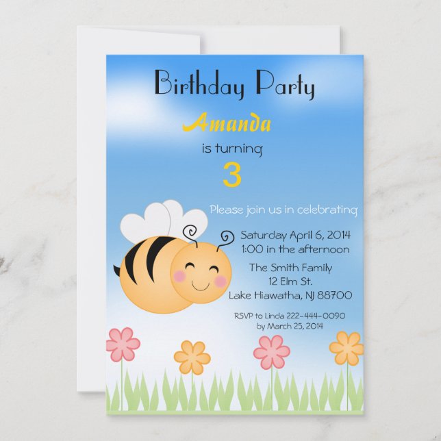 Bumble Bee Birthday Party Invitation (Front)