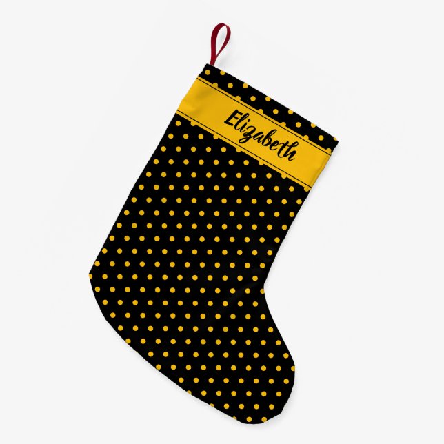 Bumble Bee Black and Yellow Polka Dot Custom Small Christmas Stocking (Front (Hanging))