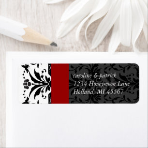 Bumble Bee Black Damask Address Labels Red Trim
