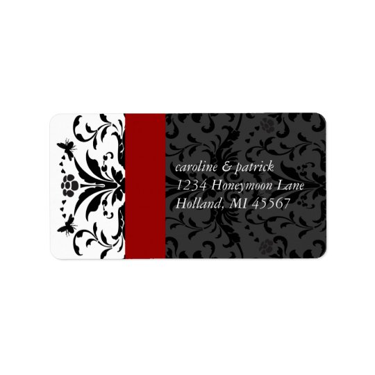 Bumble Bee Black Damask Address Labels Red Trim
