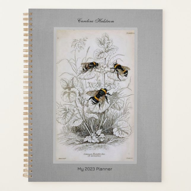 Bumble Bee Botanical on Linen  Planner (Front)