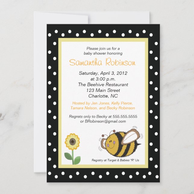 Bumble Bee Buzz 5x7 Baby Shower Invitation (Front)