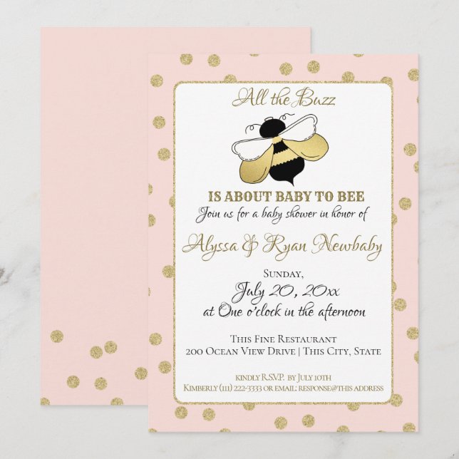 Bumble Bee Buzz Pink Baby Shower Invitation (Front/Back)