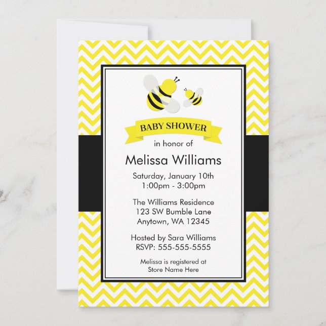Bumble Bee Chevron Baby Shower Invitations (Front)