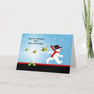 Bumble Bee Christmas Greeting Card with Snowman