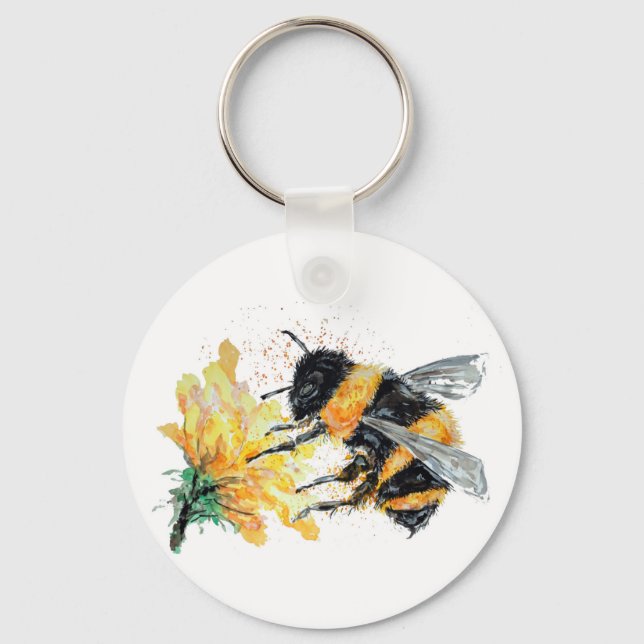 Bumble Bee collecting Pollen Key Ring (Front)
