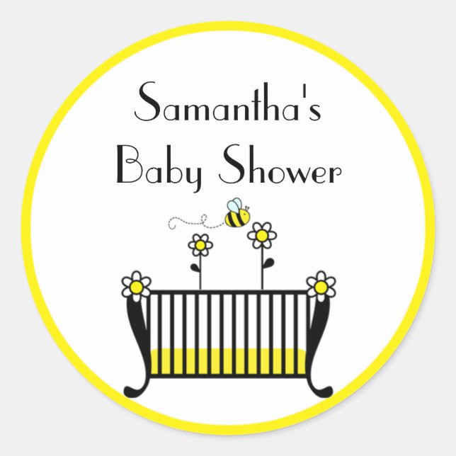Bumble Bee Crib Baby Shower Classic Round Sticker (Front)