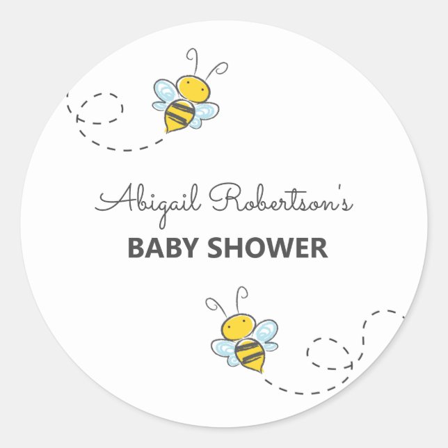Bumble Bee Custom Baby Shower Classic Round Sticke Classic Round Sticker (Front)