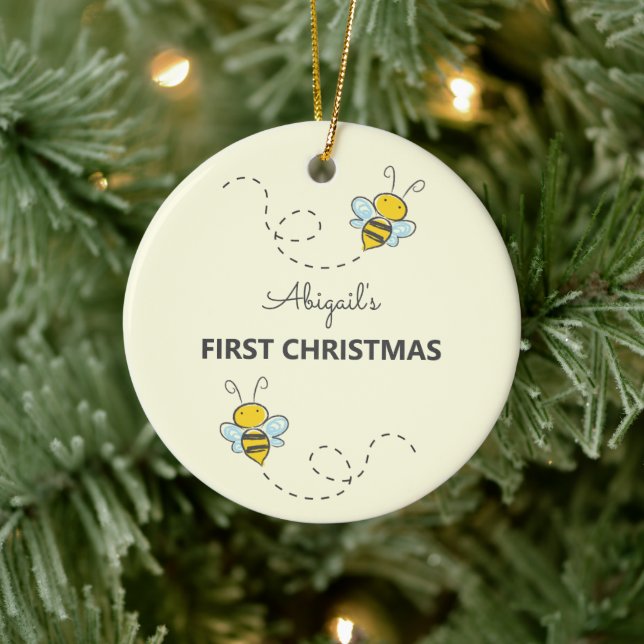 Bumble Bee Custom First Christmas Ceramic Tree Decoration (Tree)