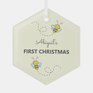 Bumble Bee Custom First Christmas Glass Tree Decoration