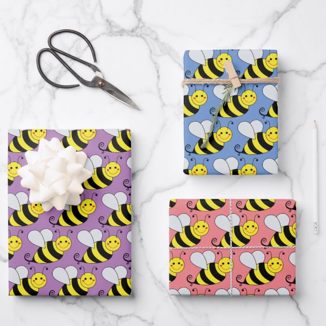Bumble Bee Different Coloured Wrapping Paper Sheet (Front)