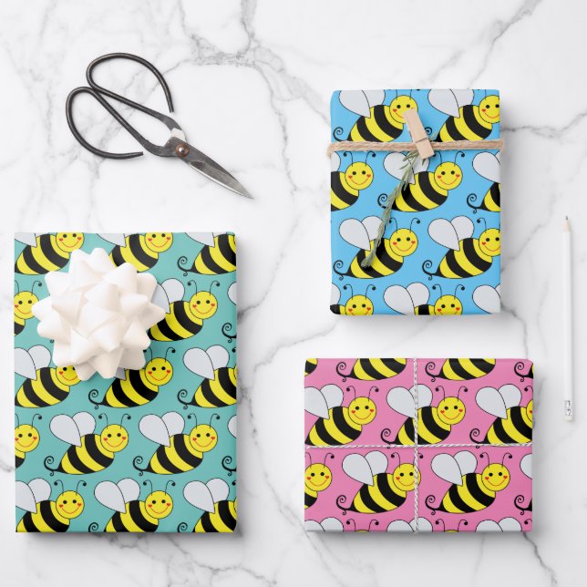 Bumble Bee Different Coloured Wrapping Paper Sheet (Front)