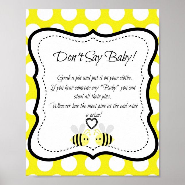 Bumble Bee Don't Say Baby- Baby Shower Game Poster (Front)