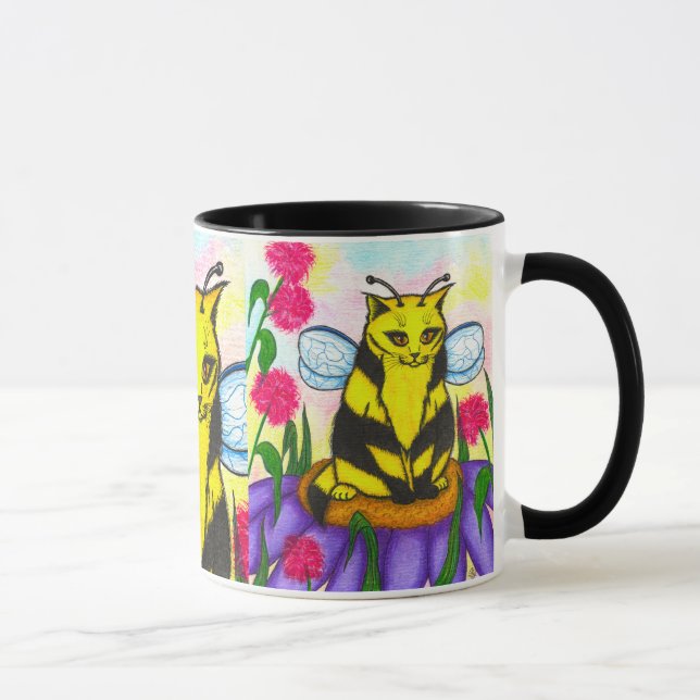 Bumble Bee Fairy Cat Fantasy Art Mug (Right)