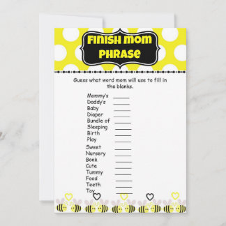 Bumble Bee Finish Mummy's Phrases Baby Shower Game