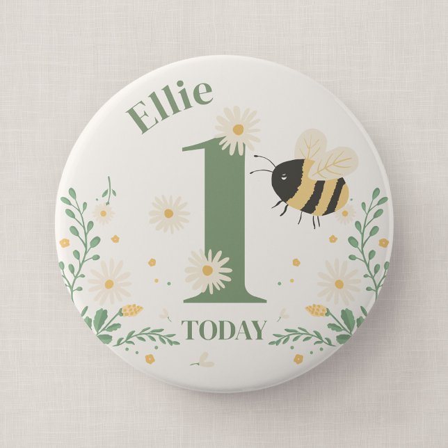 Bumble Bee First Bee-Day Birthday Badge (Wildflower Flight - Milestone Honey Bee Birthday 4" Badge)