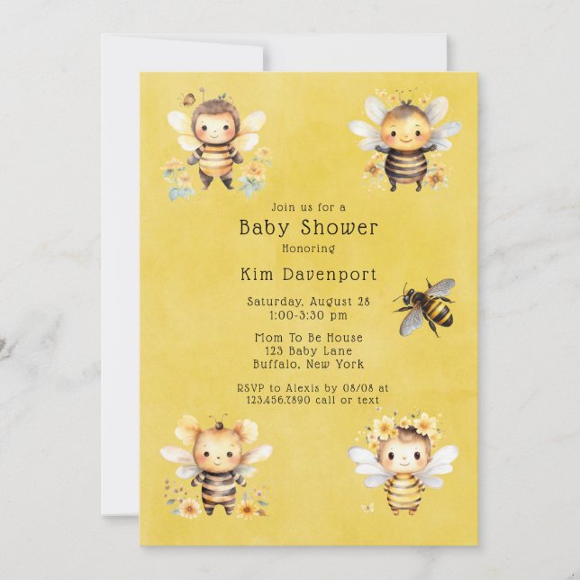 Bumble Bee Florals Baby Shower  Invitation (Front)
