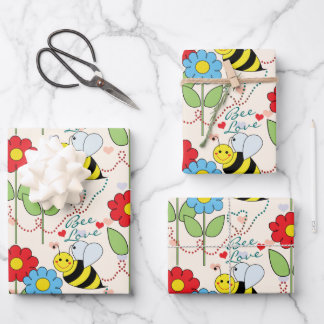 Bumble Bee Flowers Wrapping Paper Sheet
