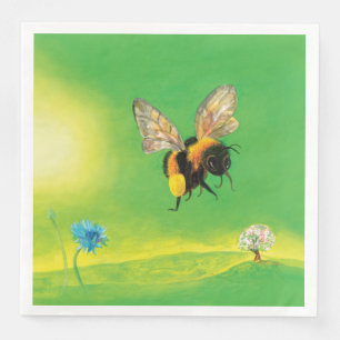 Bumble Bee Flying Over a Flowering Meadow Napkin